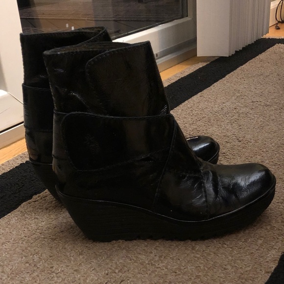 Fly London Ankle patent leather wedge Boots - Picture 2 of 13